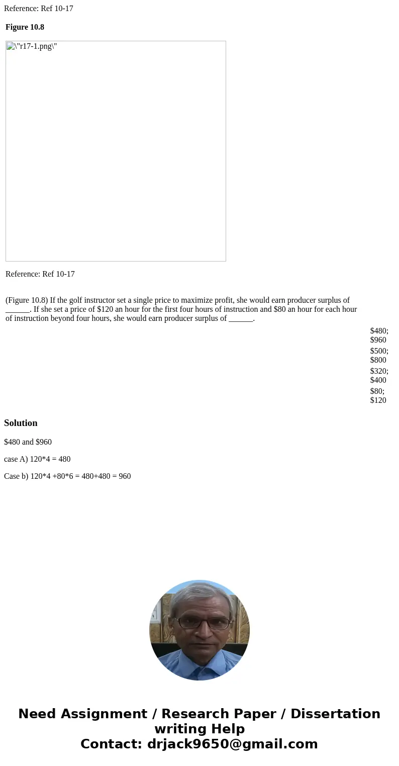 Reference: Ref 10-17 Figure 10.8 Reference: Ref 10-17 (Figure 10.8) If the golf instructor set a single price to maximize profit, she would earn producer surplu