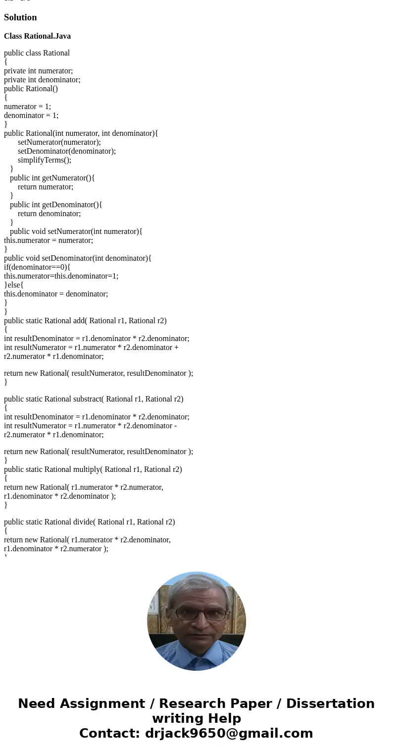 Refine the Rational.java you have already developed in lab11 (standard version will be provided under public folder by November 1) by adding the following opera Refine the Rational.java you have already developed in lab11 (standard version will be provided under public folder by November 1) by adding the following opera