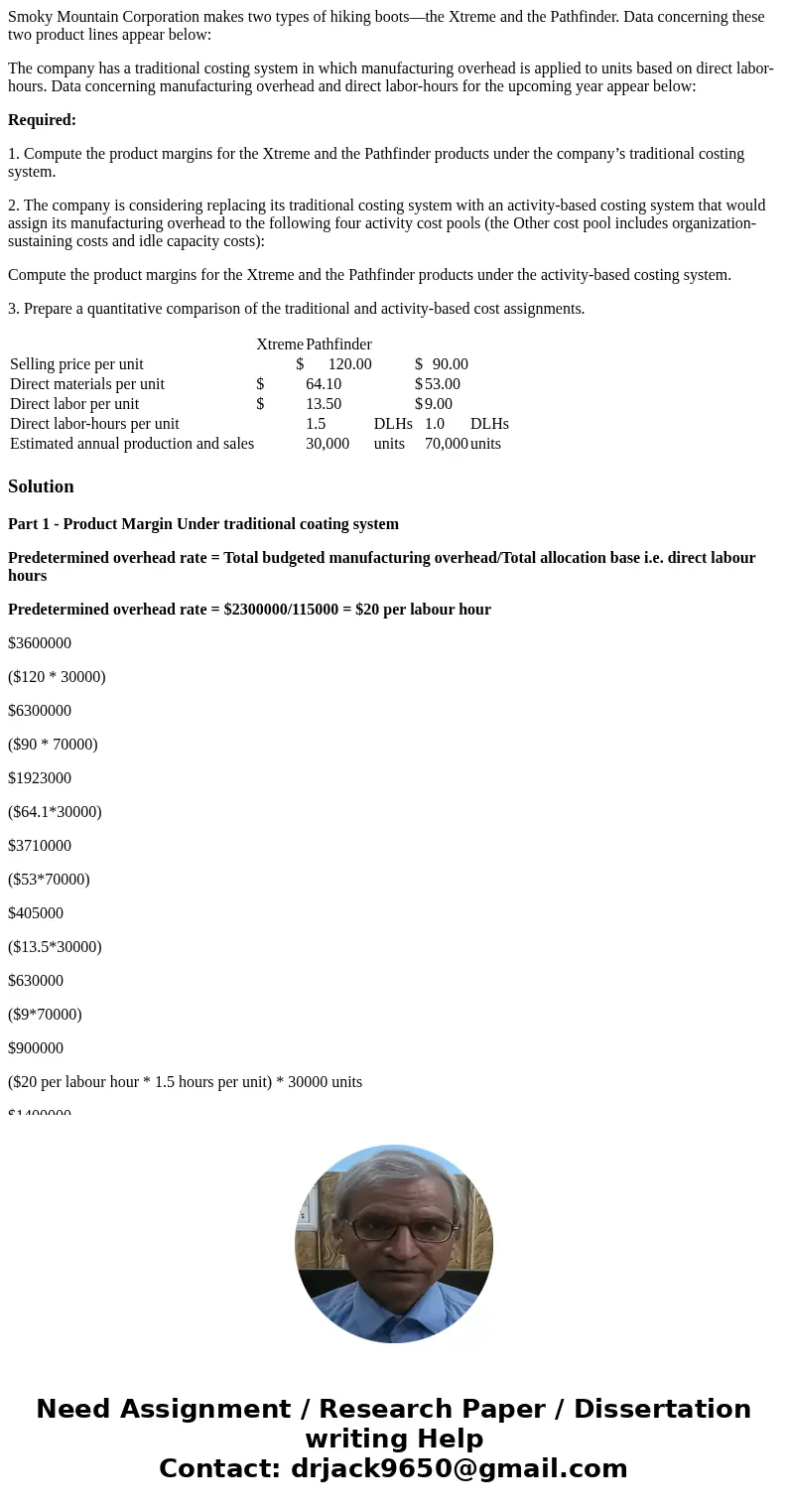 Smoky Mountain Corporation makes two types of hiking boots—the Xtreme and the Pathfinder. Data concerning these two product lines appear below: The company has 