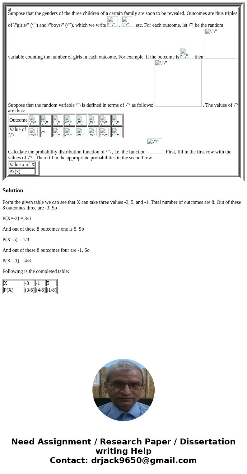  Suppose that the genders of the three children of a certain family are soon to be revealed. Outcomes are thus triples of \