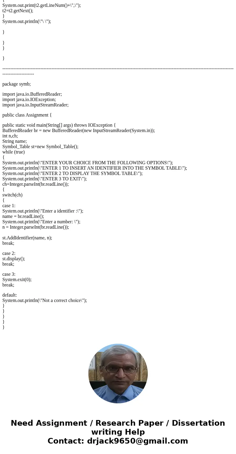 Symbol Table Implementation Problem Description You are to develop a symbol table for storing identifiers. An identifier is a name created by a programmer for   Symbol Table Implementation Problem Description You are to develop a symbol table for storing identifiers. An identifier is a name created by a programmer for