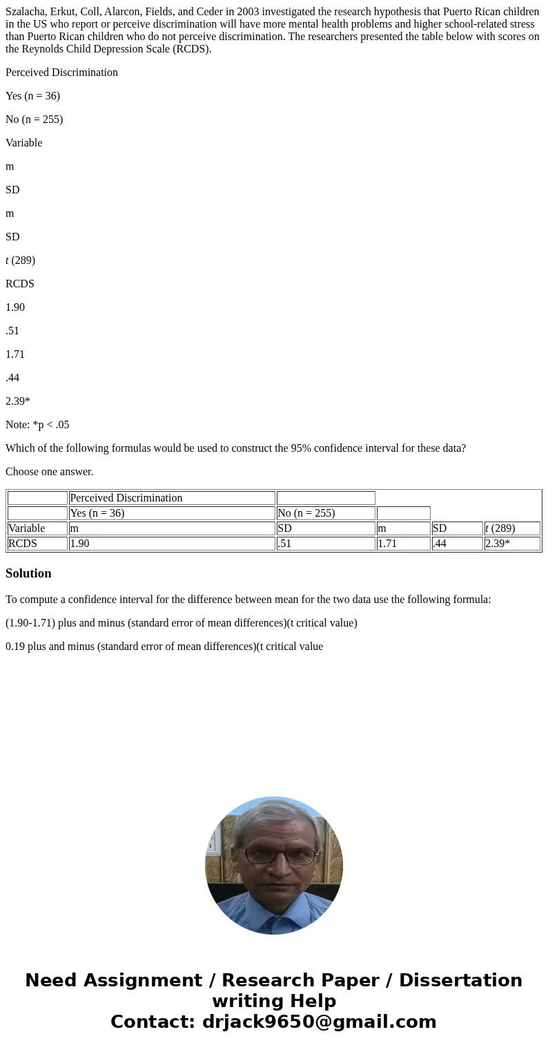 Szalacha, Erkut, Coll, Alarcon, Fields, and Ceder in 2003 investigated the research hypothesis that Puerto Rican children in the US who report or perceive discr