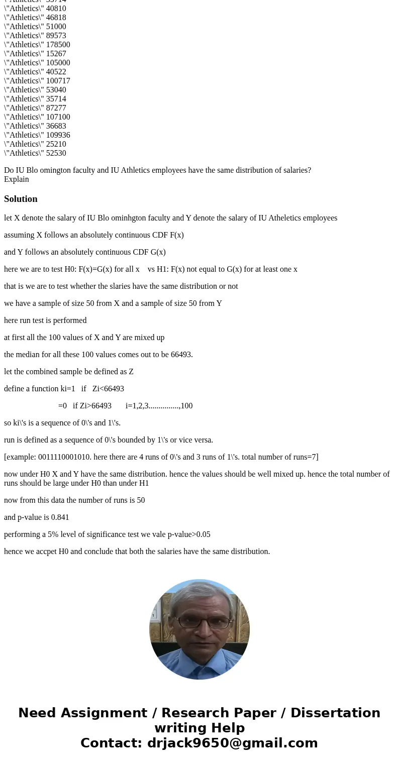 The file IUSalaries.txt contains the salaries of a random sample of 50 IU Bloomington faculty, along with the salaries of a random 50 IU athletics employees. \ The file IUSalaries.txt contains the salaries of a random sample of 50 IU Bloomington faculty, along with the salaries of a random 50 IU athletics employees. \