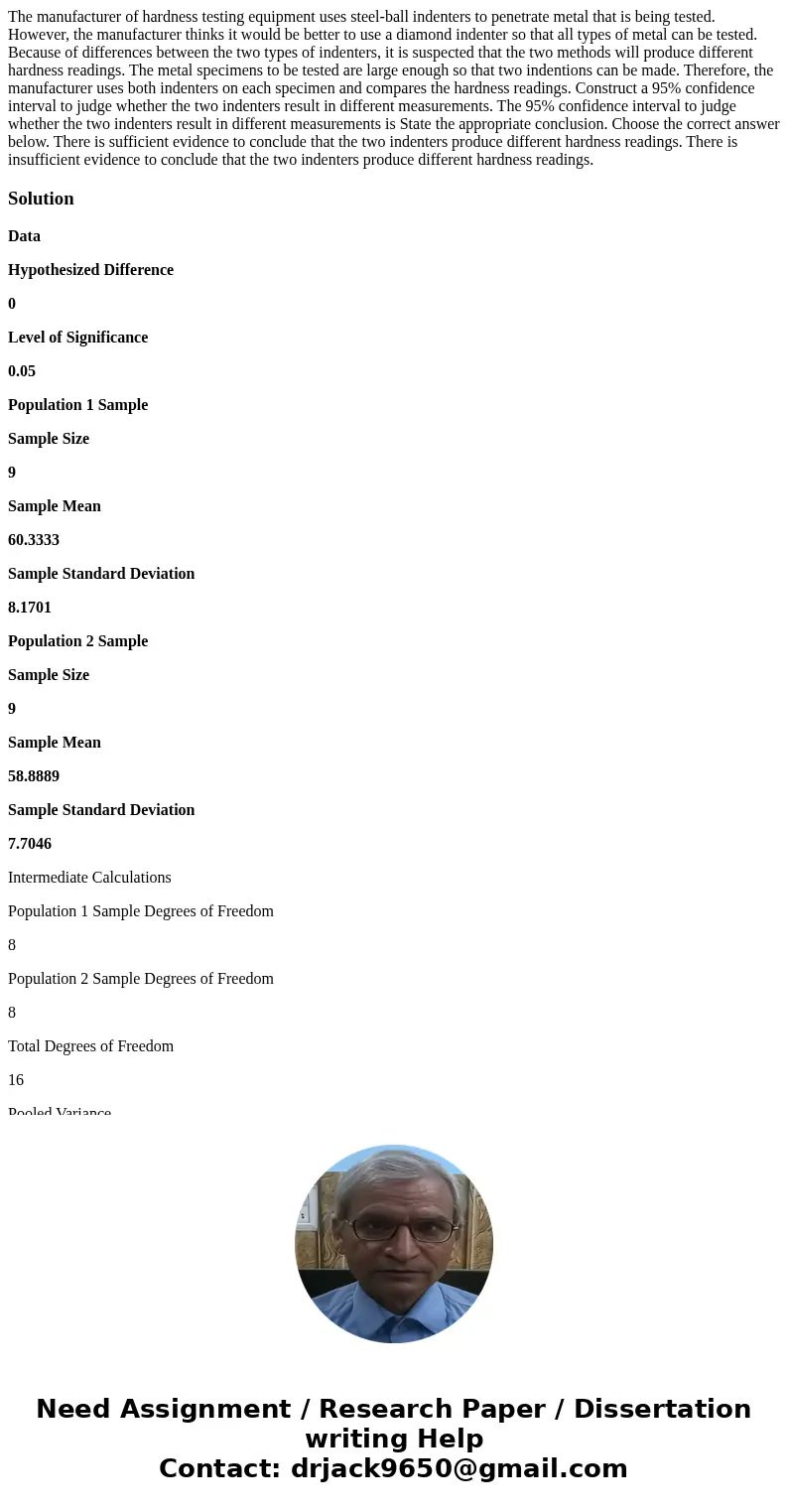  The manufacturer of hardness testing equipment uses steel-ball indenters to penetrate metal that is being tested. However, the manufacturer thinks it would be 