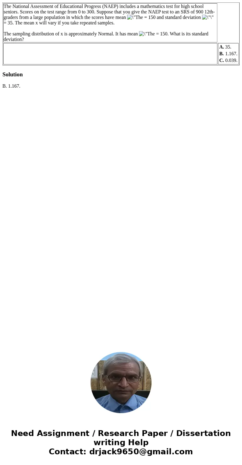 The National Assessment of Educational Progress (NAEP) includes a mathematics test for high school seniors. Scores on the test range from 0 to 300. Suppose tha  The National Assessment of Educational Progress (NAEP) includes a mathematics test for high school seniors. Scores on the test range from 0 to 300. Suppose tha
