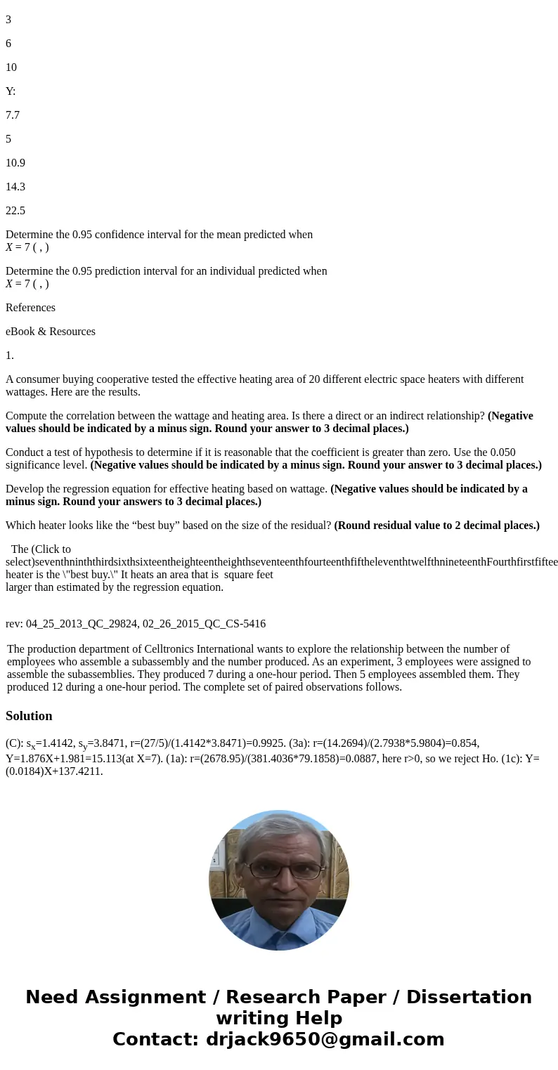 The production department of Celltronics International wants to explore the relationship between the number of employees who assemble a subassembly and the numb The production department of Celltronics International wants to explore the relationship between the number of employees who assemble a subassembly and the numb