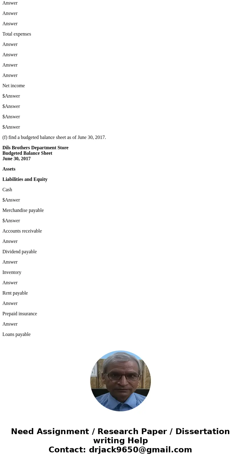 This is what I have so far. Need help with part E and F. Developing a Master Budget for a Merchandising Organization Dils Brother Department Store prepares budg