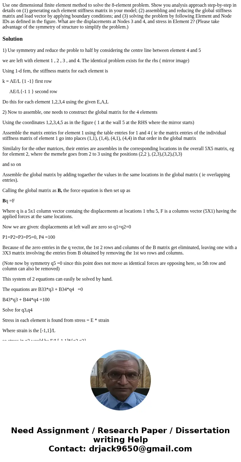 Use one dimensional finite element method to solve the 8-element problem. Show you analysis approach step-by-step in details on (1) generating each element sti  Use one dimensional finite element method to solve the 8-element problem. Show you analysis approach step-by-step in details on (1) generating each element sti