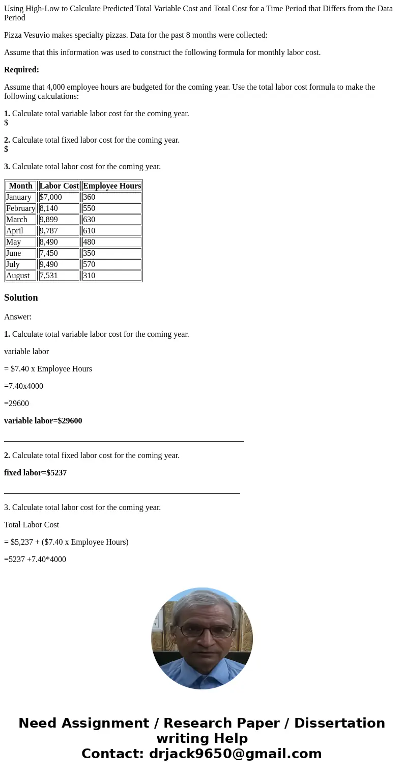 Using High-Low to Calculate Predicted Total Variable Cost and Total Cost for a Time Period that Differs from the Data Period Pizza Vesuvio makes specialty pizza