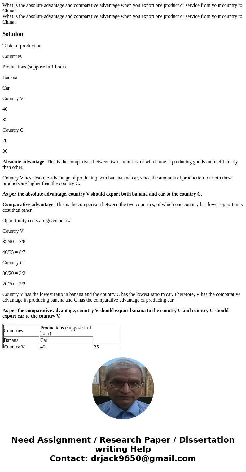  What is the absolute advantage and comparative advantage when you export one product or service from your country to China? What is the absolute advantage and 
