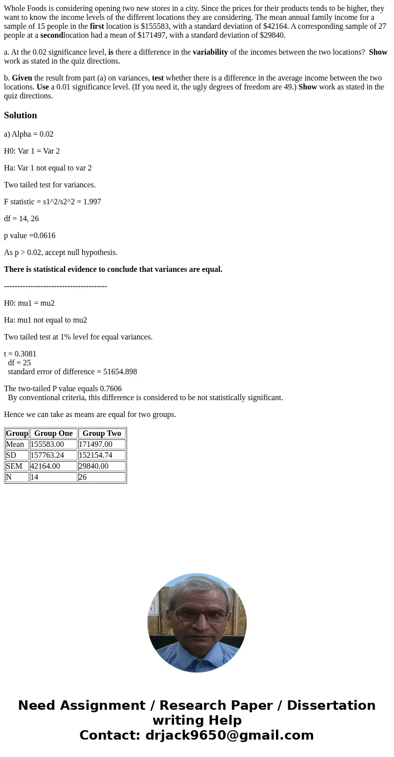 Whole Foods is considering opening two new stores in a city. Since the prices for their products tends to be higher, they want to know the income levels of the 