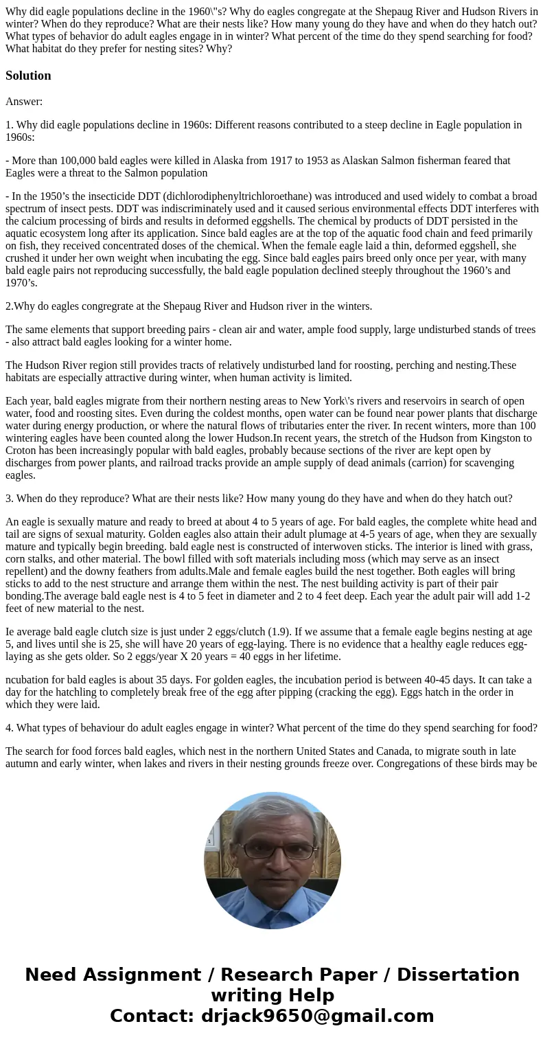 Why did eagle populations decline in the 1960\  Why did eagle populations decline in the 1960\