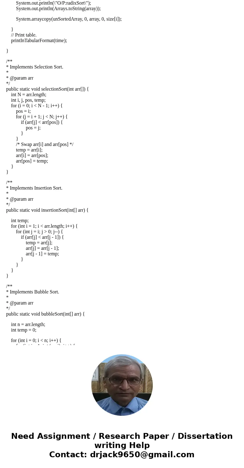 Write a program that obtains the execution time of selection sort, bubble sort, merge sort, quick sort, heap sort, and radix sort for input size 50,000, 100,00  Write a program that obtains the execution time of selection sort, bubble sort, merge sort, quick sort, heap sort, and radix sort for input size 50,000, 100,00