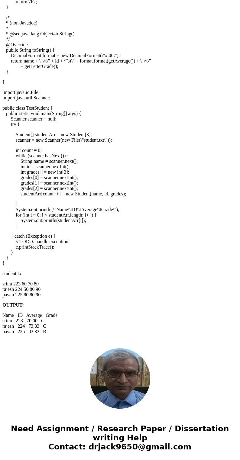  Write a program which will fill an array of a student class from a file. The file will contain the student name, student id and three test grades for the stude