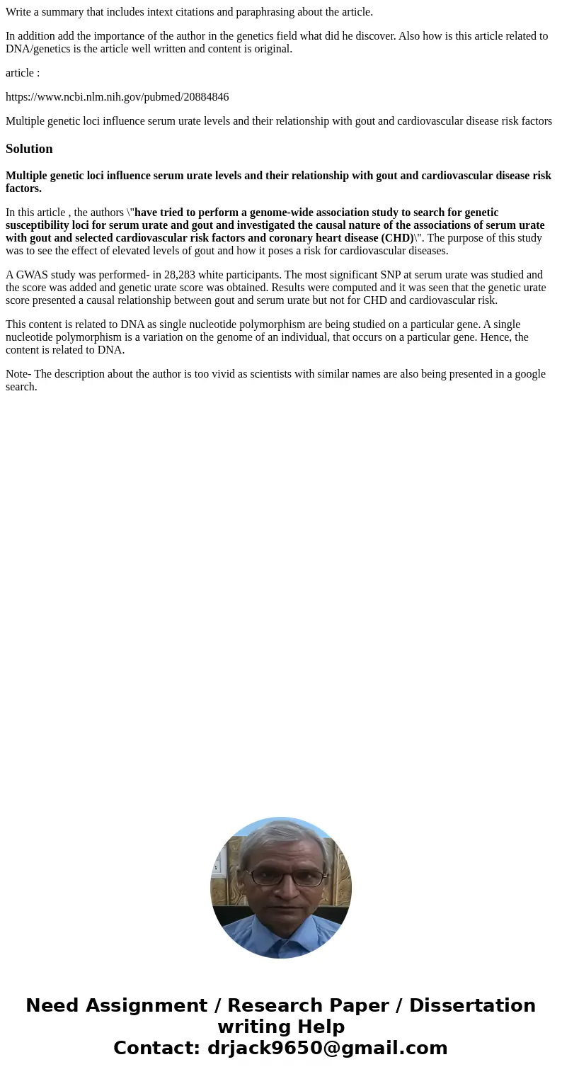 Write a summary that includes intext citations and paraphrasing about the article. In addition add the importance of the author in the genetics field what did h