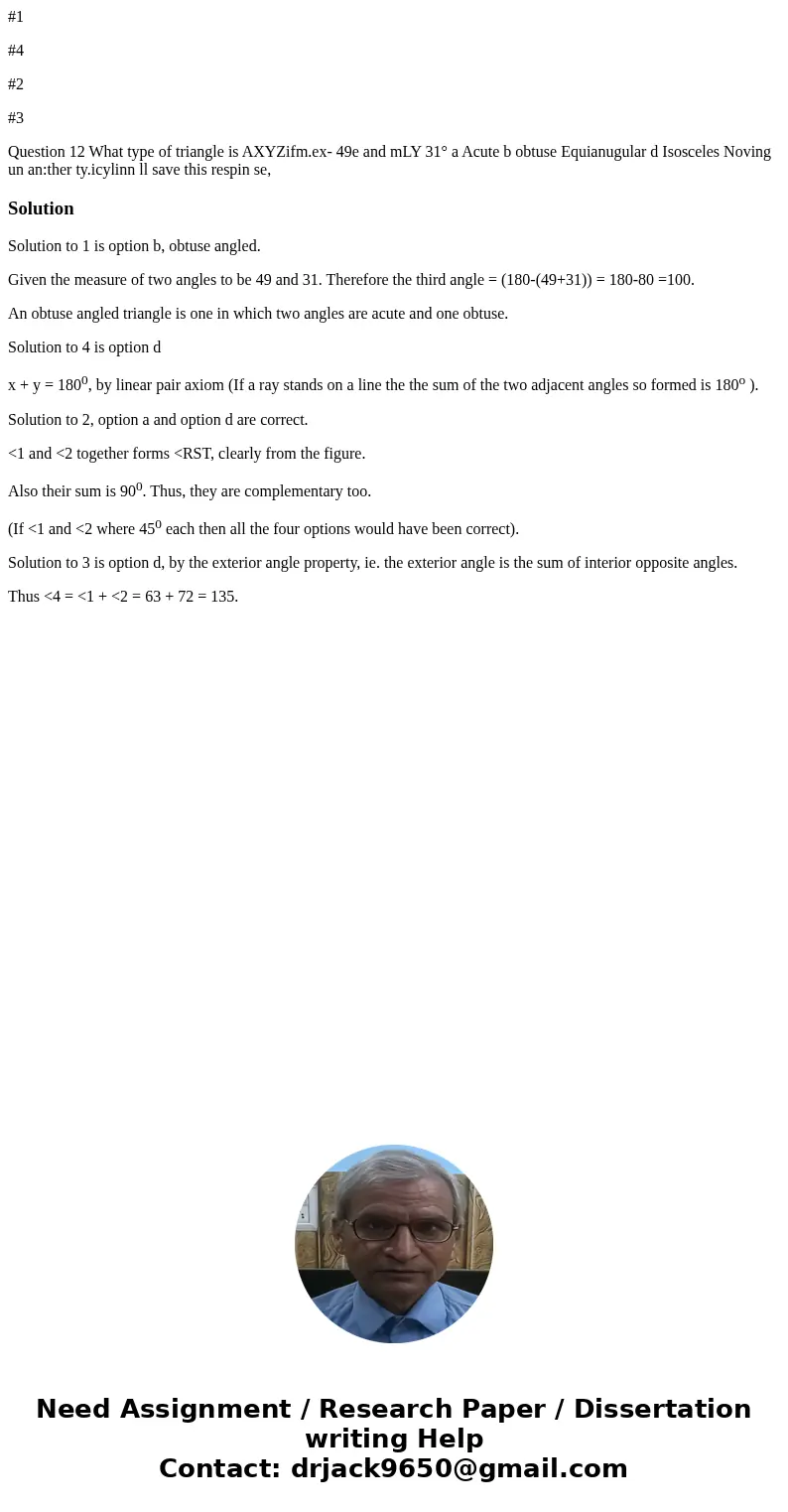 #1 #4 #2 #3 Question 12 What type of triangle is AXYZifm.ex- 49e and mLY 31° a Acute b obtuse Equianugular d Isosceles Noving un an:ther ty.icylinn ll save this #1 #4 #2 #3 Question 12 What type of triangle is AXYZifm.ex- 49e and mLY 31° a Acute b obtuse Equianugular d Isosceles Noving un an:ther ty.icylinn ll save this