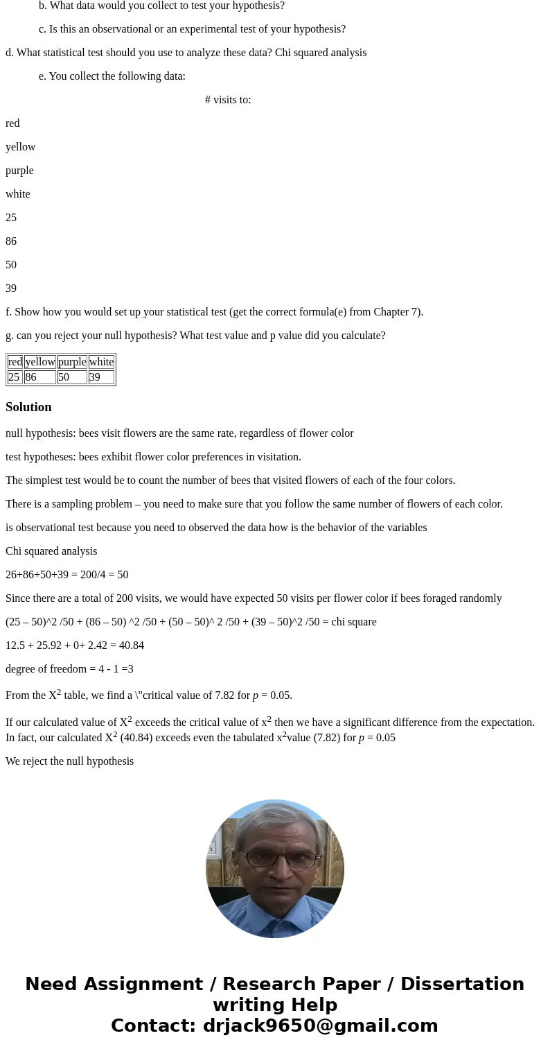 1. In an alpine meadow, four flower colors occur with equal frequency. You wish to determine whether bees seen pollinating these flowers visit flowers different 1. In an alpine meadow, four flower colors occur with equal frequency. You wish to determine whether bees seen pollinating these flowers visit flowers different
