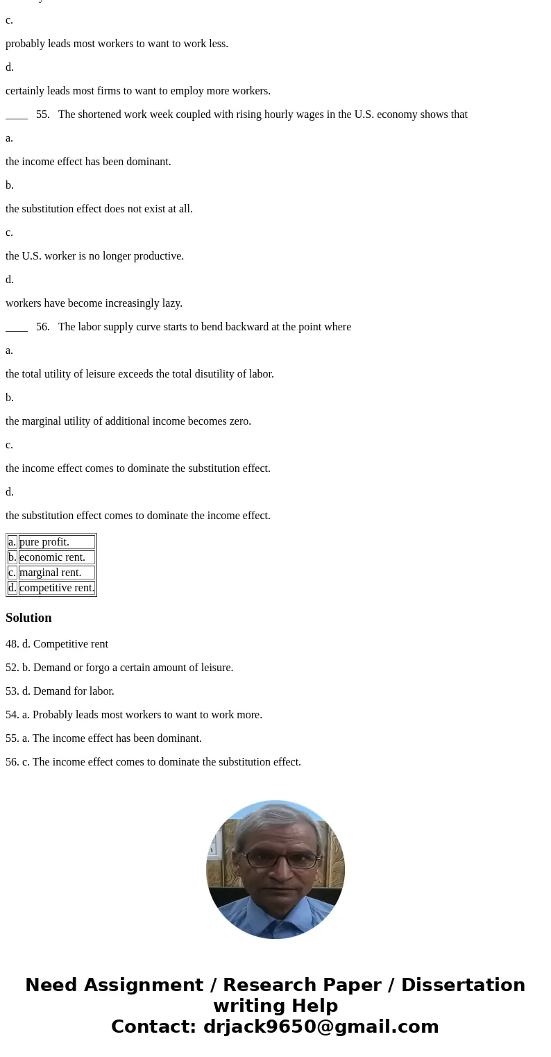 ____ 48. The income of Alex Rodriguez (New York Yankees star baseball player) above the minimum payment needed to acquire the type of service he performs is a.  ____ 48. The income of Alex Rodriguez (New York Yankees star baseball player) above the minimum payment needed to acquire the type of service he performs is a.
