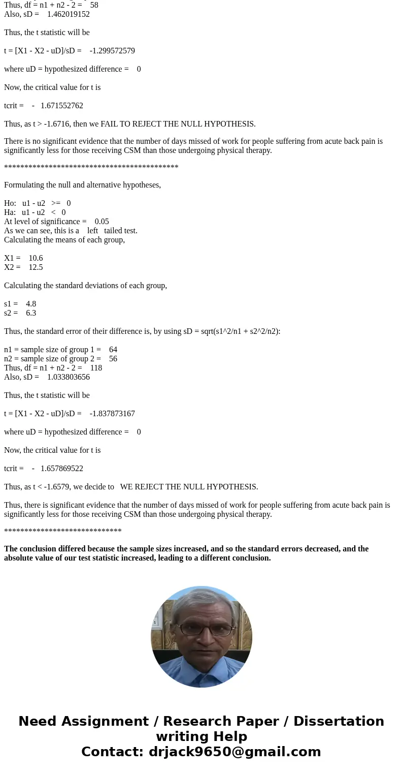 60 patients were tested to compare the result of chiropractic spinal manipulation (CSM) with physical therapy for treating lower back pain. The randomly assigne 60 patients were tested to compare the result of chiropractic spinal manipulation (CSM) with physical therapy for treating lower back pain. The randomly assigne