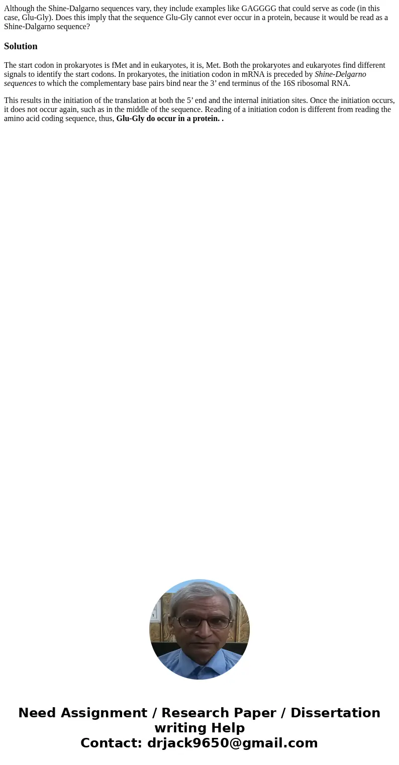 Although the Shine-Dalgarno sequences vary, they include examples like GAGGGG that could serve as code (in this case, Glu-Gly). Does this imply that the sequenc Although the Shine-Dalgarno sequences vary, they include examples like GAGGGG that could serve as code (in this case, Glu-Gly). Does this imply that the sequenc