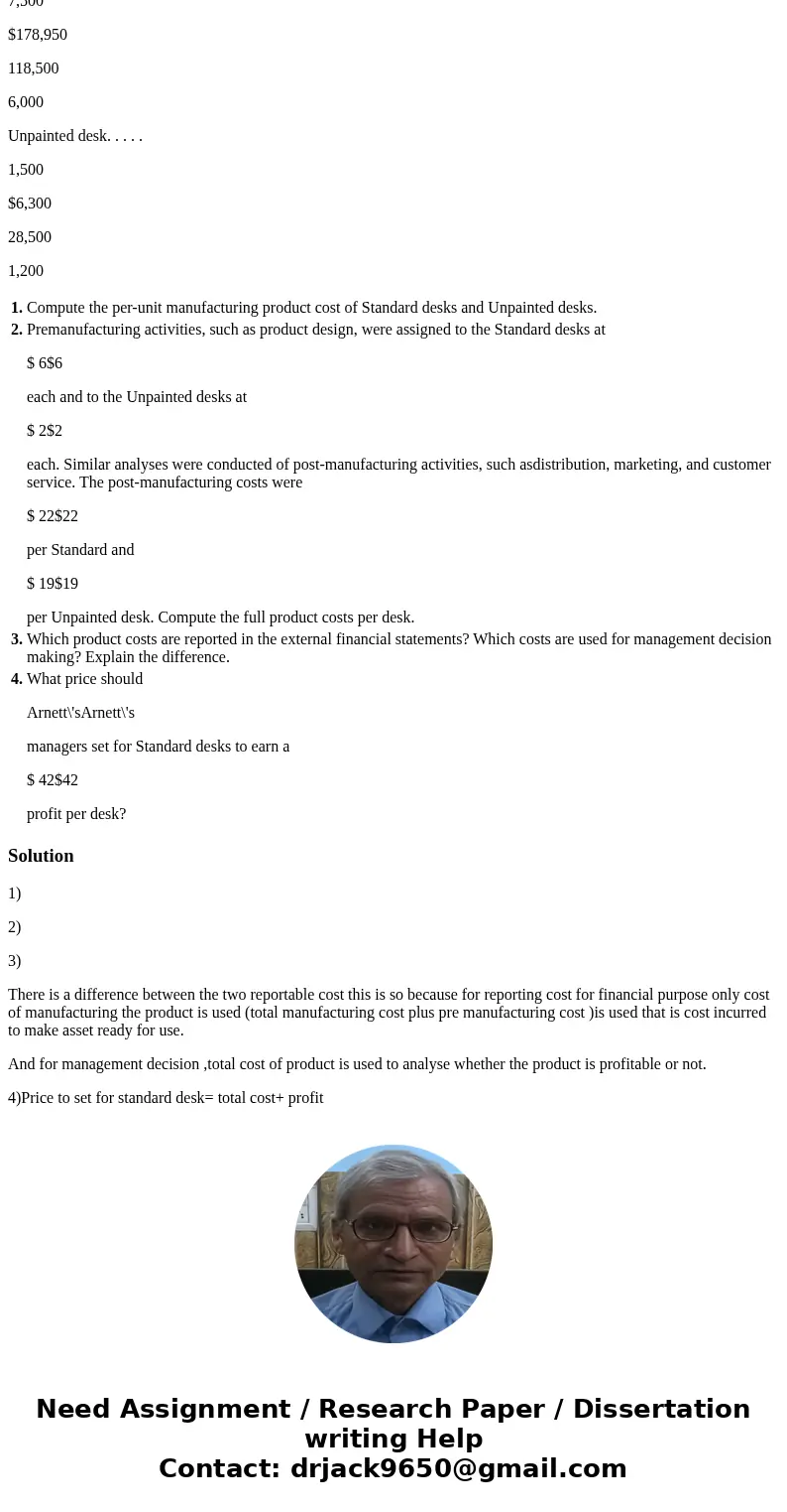 Arnett Corp. manufactures computer desks in its White Bear LakeWhite Bear Lake, MinnesotaMinnesota, plant. The company uses activity-based costing to allocate a Arnett Corp. manufactures computer desks in its White Bear LakeWhite Bear Lake, MinnesotaMinnesota, plant. The company uses activity-based costing to allocate a