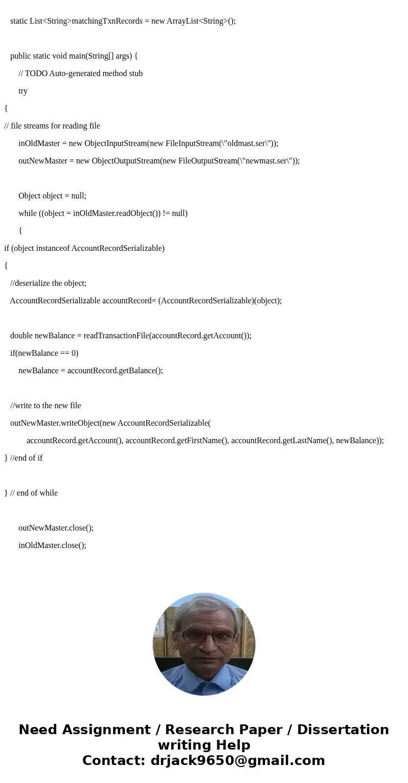 Assignment 2- File Matching Write a simple file matching account receivable program using object serialization. Modify the Account class as needed. Use package  Assignment 2- File Matching Write a simple file matching account receivable program using object serialization. Modify the Account class as needed. Use package