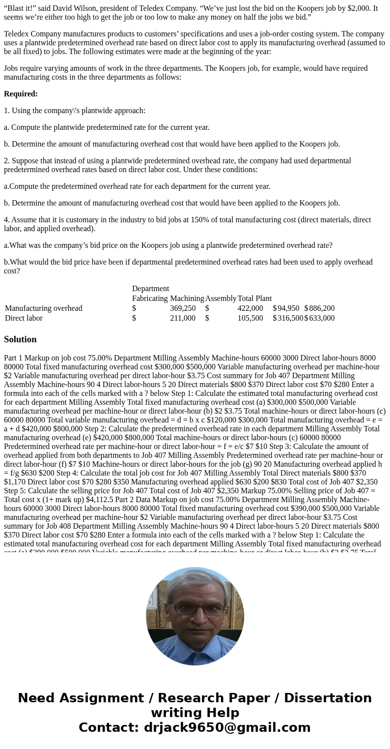 “Blast it!” said David Wilson, president of Teledex Company. “We’ve just lost the bid on the Koopers job by $2,000. It seems we’re either too high to get the jo