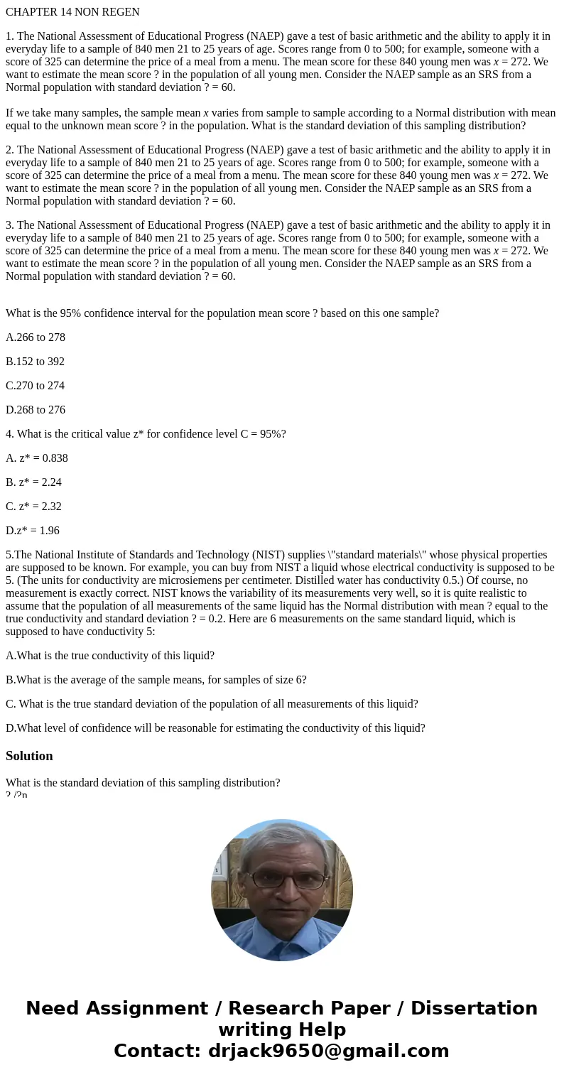 CHAPTER 14 NON REGEN 1. The National Assessment of Educational Progress (NAEP) gave a test of basic arithmetic and the ability to apply it in everyday life to a CHAPTER 14 NON REGEN 1. The National Assessment of Educational Progress (NAEP) gave a test of basic arithmetic and the ability to apply it in everyday life to a