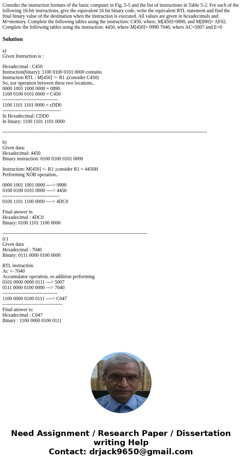 Consider the instruction formats of the basic computer in Fig. 5-5 and the list of instructions in Table 5-2. For each of the following 16-bit instructions, gi  Consider the instruction formats of the basic computer in Fig. 5-5 and the list of instructions in Table 5-2. For each of the following 16-bit instructions, gi