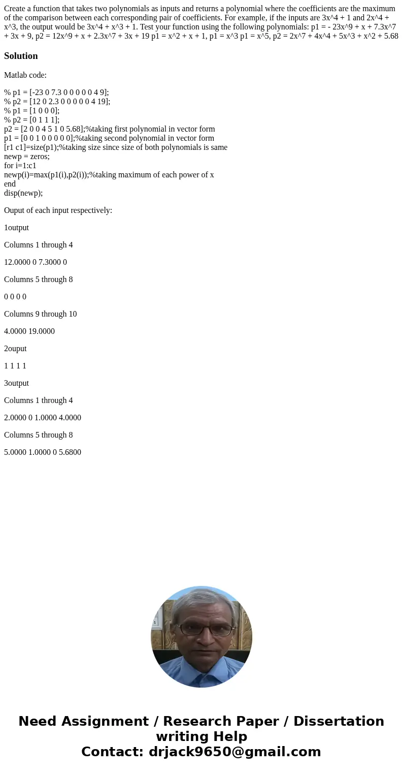 Create a function that takes two polynomials as inputs and returns a polynomial where the coefficients are the maximum of the comparison between each correspon  Create a function that takes two polynomials as inputs and returns a polynomial where the coefficients are the maximum of the comparison between each correspon