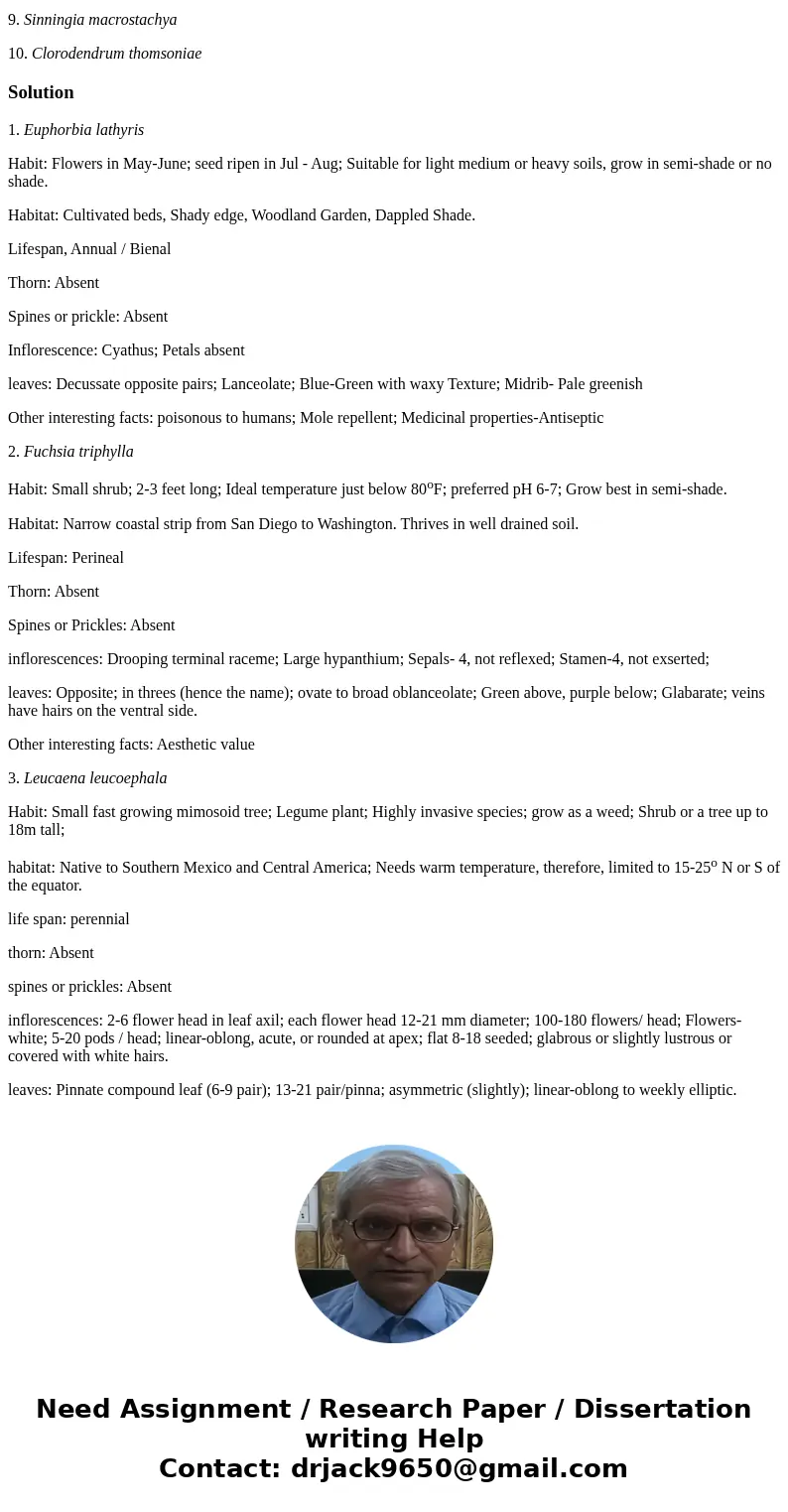 Describe the following plants: Answer the following: habit, habitat, life span, throns, spines or prickles, infloresences, leaves (complexity, attachment to ste