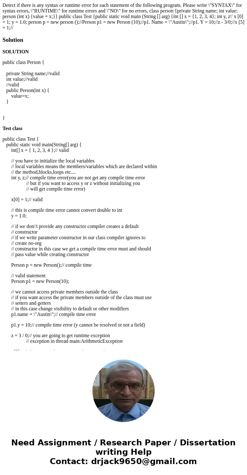 Detect if there is any syntax or runtime error for each statement of the following program. Please write \  Detect if there is any syntax or runtime error for each statement of the following program. Please write \