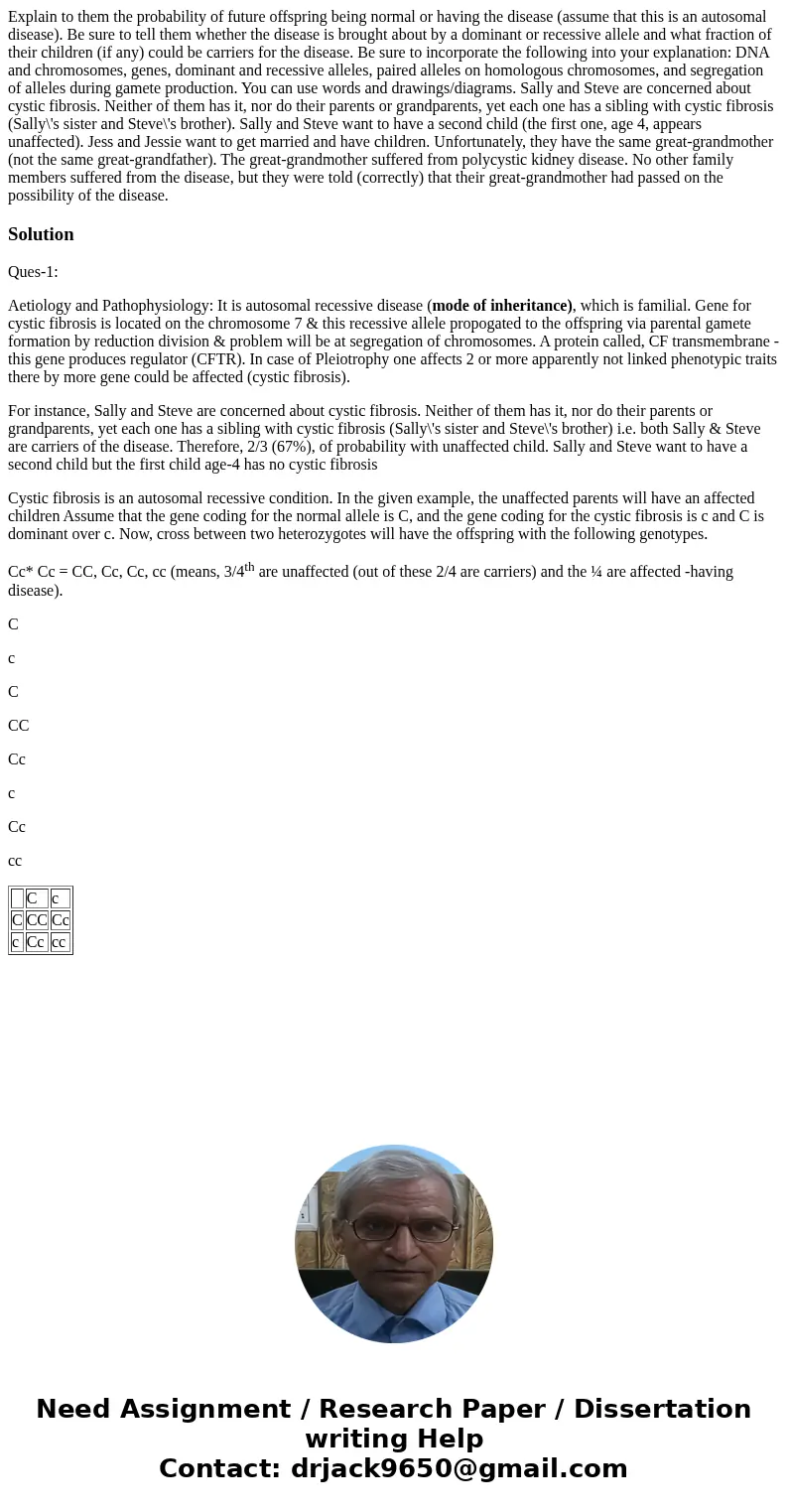 Explain to them the probability of future offspring being normal or having the disease (assume that this is an autosomal disease). Be sure to tell them whether  Explain to them the probability of future offspring being normal or having the disease (assume that this is an autosomal disease). Be sure to tell them whether