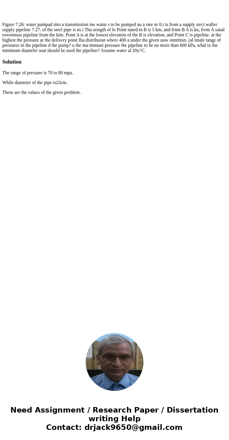  Figure 7.26: water pumpad into a transmission ine watur s to be pumped au a rare nr 0.i is from a supply sieci waller supply pipeline 7.27. of the steel pipe i