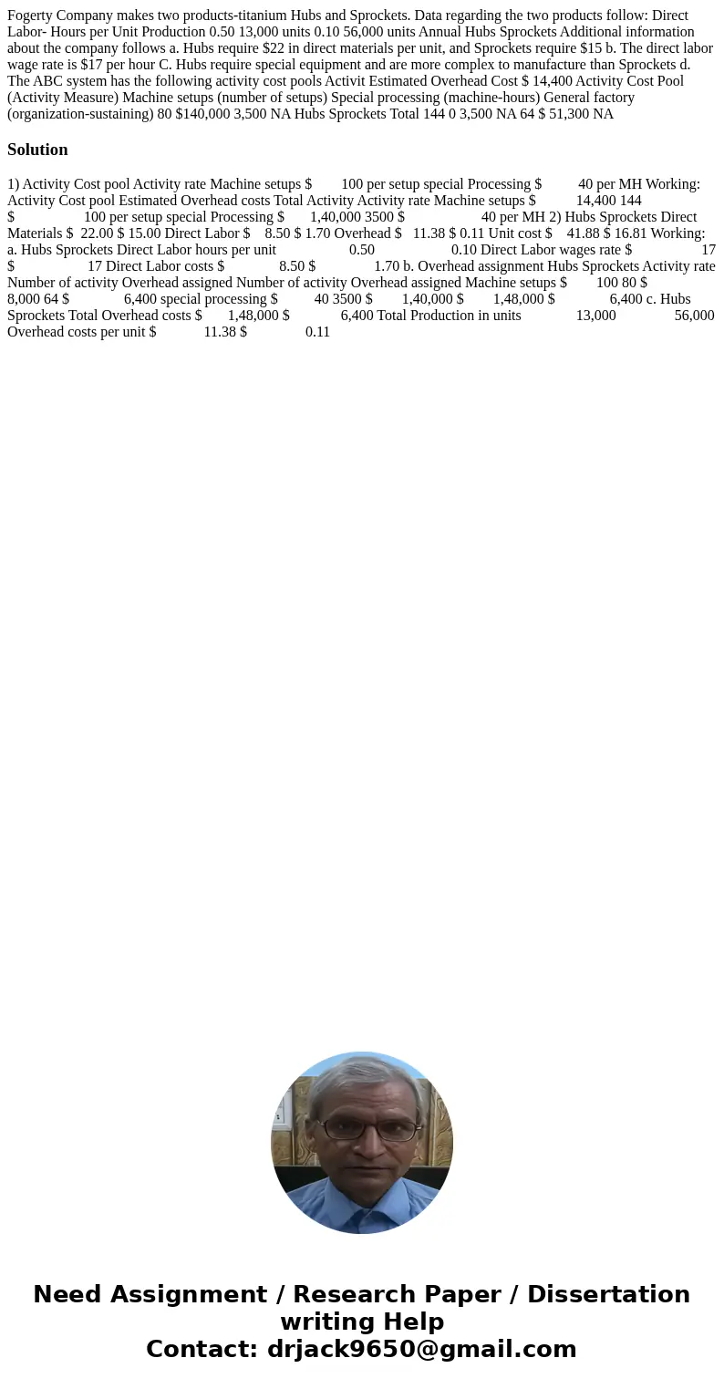  Fogerty Company makes two products-titanium Hubs and Sprockets. Data regarding the two products follow: Direct Labor- Hours per Unit Production 0.50 13,000 uni