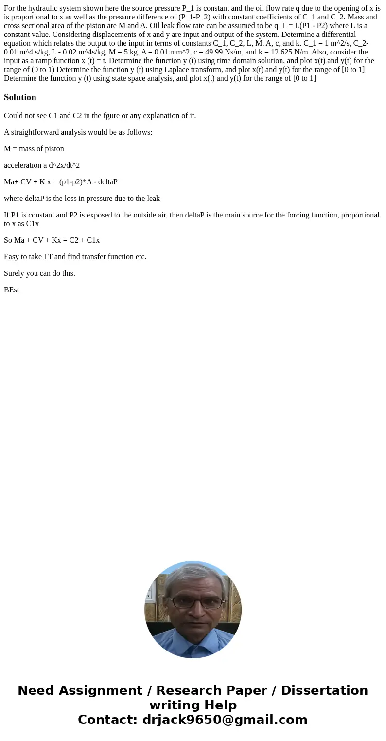  For the hydraulic system shown here the source pressure P_1 is constant and the oil flow rate q due to the opening of x is is proportional to x as well as the 