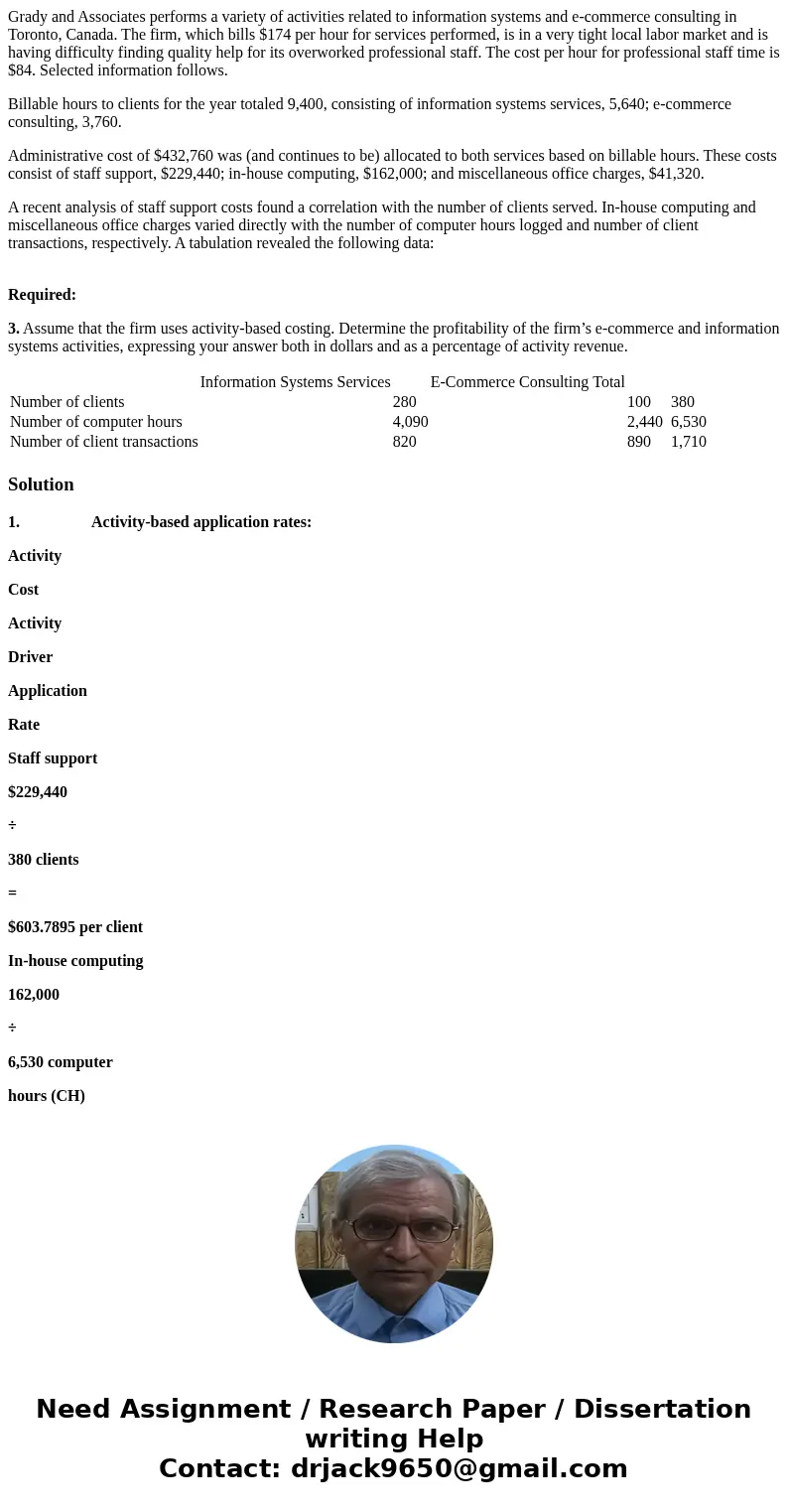 Grady and Associates performs a variety of activities related to information systems and e-commerce consulting in Toronto, Canada. The firm, which bills $174 pe