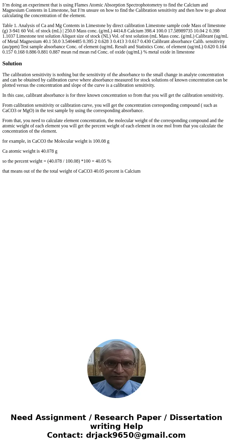 I\'m doing an experiment that is using Flames Atomic Absorption Spectrophotometry to find the Calcium and Magnesium Contents in Limestone, but I\'m unsure on ho
