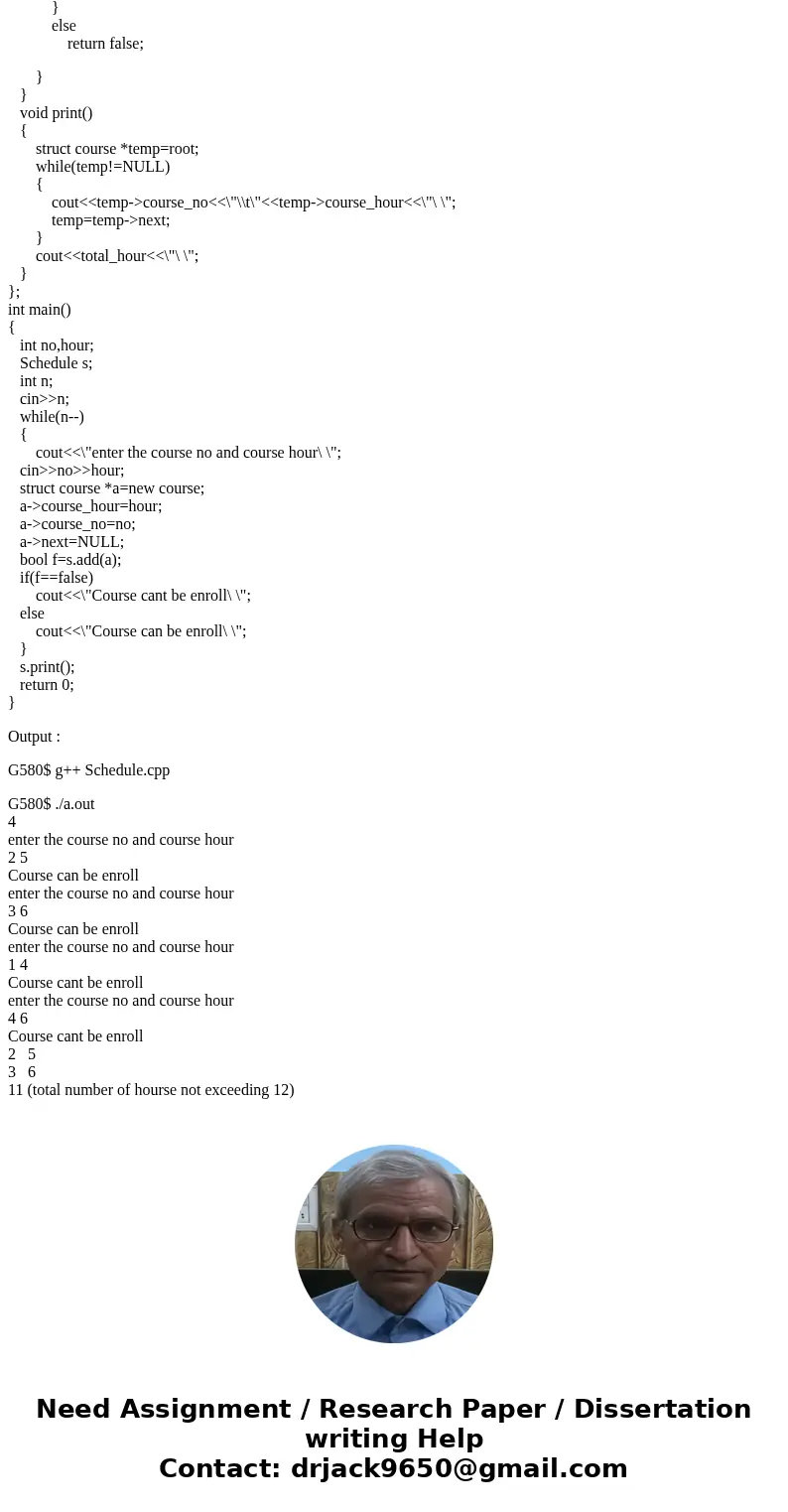 Implement Schedule::add based on the following rules. If the Schedule is empty, add the course, update the total credit hours, and return true. If the Schedule  Implement Schedule::add based on the following rules. If the Schedule is empty, add the course, update the total credit hours, and return true. If the Schedule