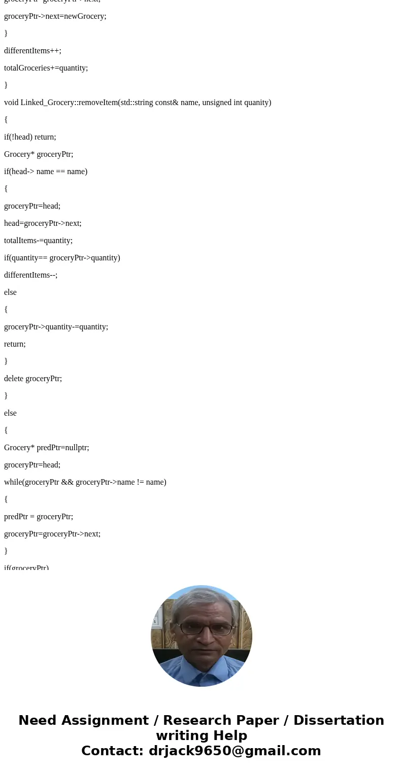 In C++. You need to design, implement, and test a grocery shopping list program. The program should maintain and display a list of items. Item Class: You will u In C++. You need to design, implement, and test a grocery shopping list program. The program should maintain and display a list of items. Item Class: You will u