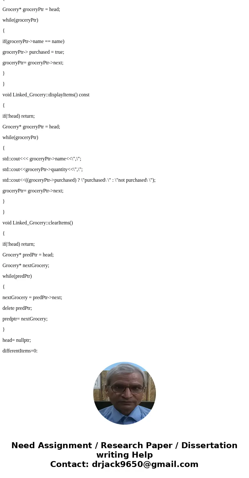 In C++. You need to design, implement, and test a grocery shopping list program. The program should maintain and display a list of items. Item Class: You will u In C++. You need to design, implement, and test a grocery shopping list program. The program should maintain and display a list of items. Item Class: You will u