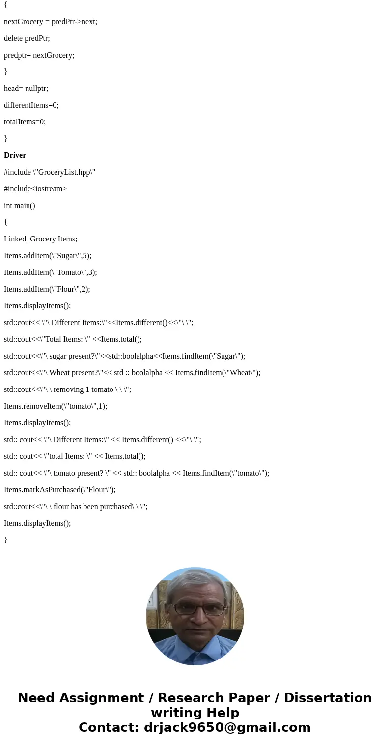 In C++. You need to design, implement, and test a grocery shopping list program. The program should maintain and display a list of items. Item Class: You will u In C++. You need to design, implement, and test a grocery shopping list program. The program should maintain and display a list of items. Item Class: You will u