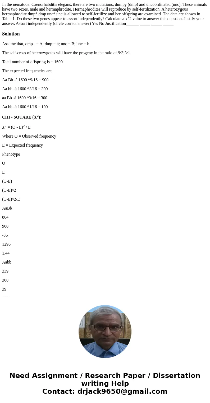 In the nematode, Caenorhabditis elegans, there are two mutations, dumpy (dmp) and uncoordinated (unc). These animals have two sexes, male and hermaphrodite. He  In the nematode, Caenorhabditis elegans, there are two mutations, dumpy (dmp) and uncoordinated (unc). These animals have two sexes, male and hermaphrodite. He