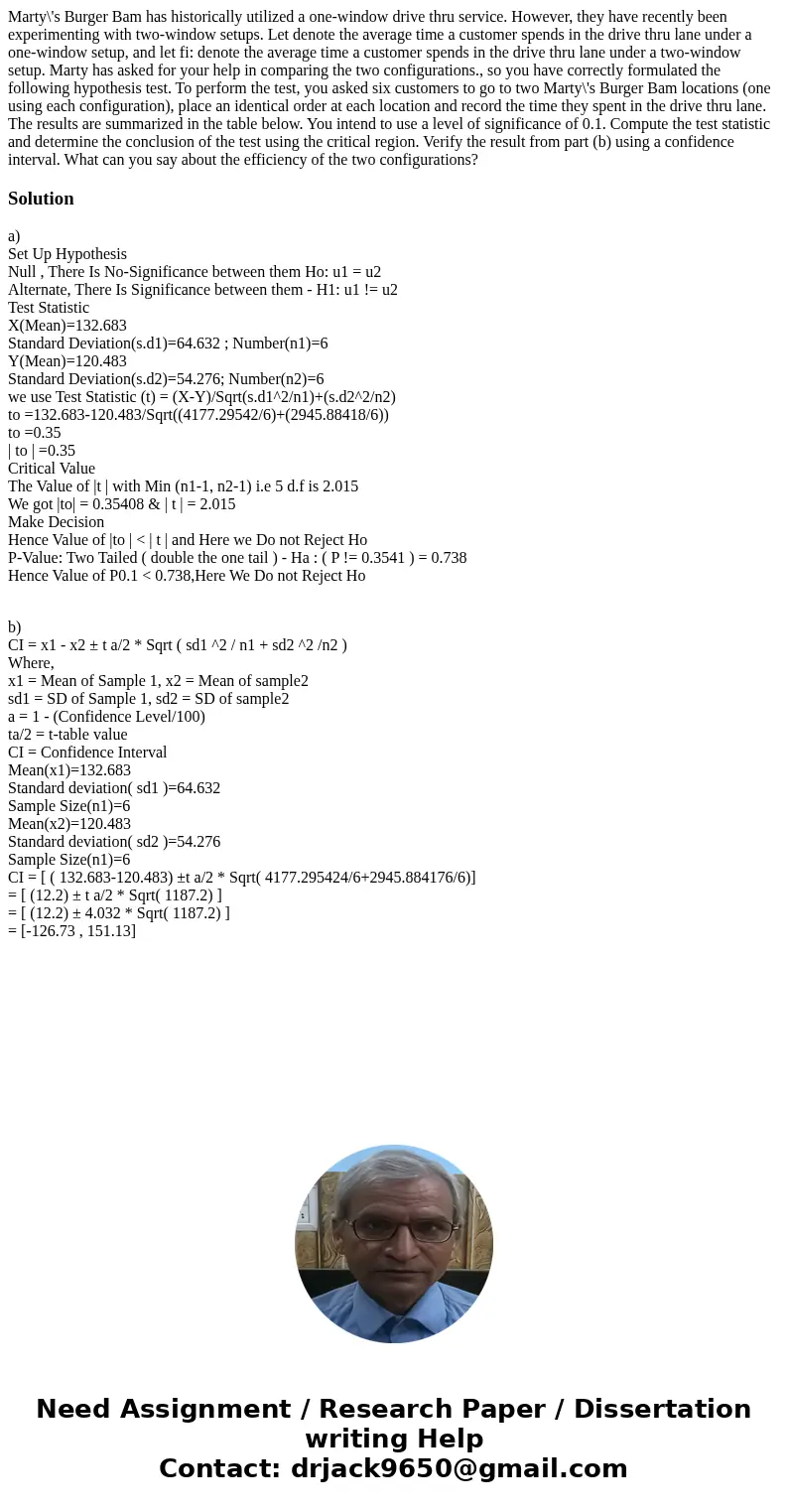 Marty\'s Burger Bam has historically utilized a one-window drive thru service. However, they have recently been experimenting with two-window setups. Let denot  Marty\'s Burger Bam has historically utilized a one-window drive thru service. However, they have recently been experimenting with two-window setups. Let denot