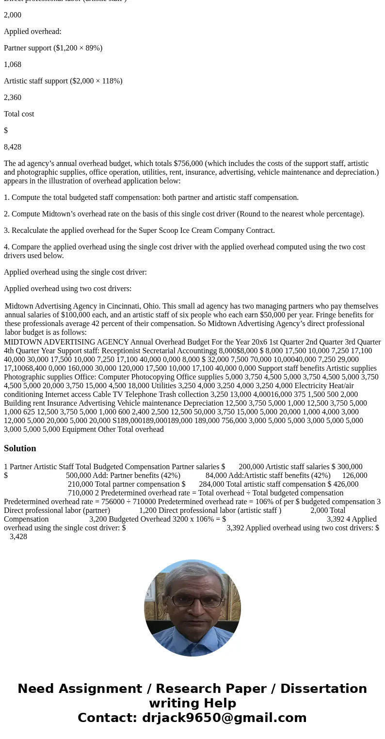 Midtown Advertising Agency in Cincinnati, Ohio. This small ad agency has two managing partners who pay themselves annual salaries of $100,000 each, and an artis Midtown Advertising Agency in Cincinnati, Ohio. This small ad agency has two managing partners who pay themselves annual salaries of $100,000 each, and an artis