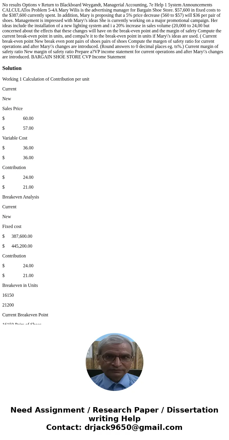  No results Options v Return to Blackboard Weygandt, Managerial Accounting, 7e Help 1 5ystem Announcements CALCULATos Problem 5-4A Mary Wilis is the advertising