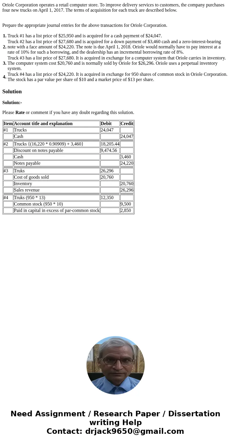 Oriole Corporation operates a retail computer store. To improve delivery services to customers, the company purchases four new trucks on April 1, 2017. The term Oriole Corporation operates a retail computer store. To improve delivery services to customers, the company purchases four new trucks on April 1, 2017. The term