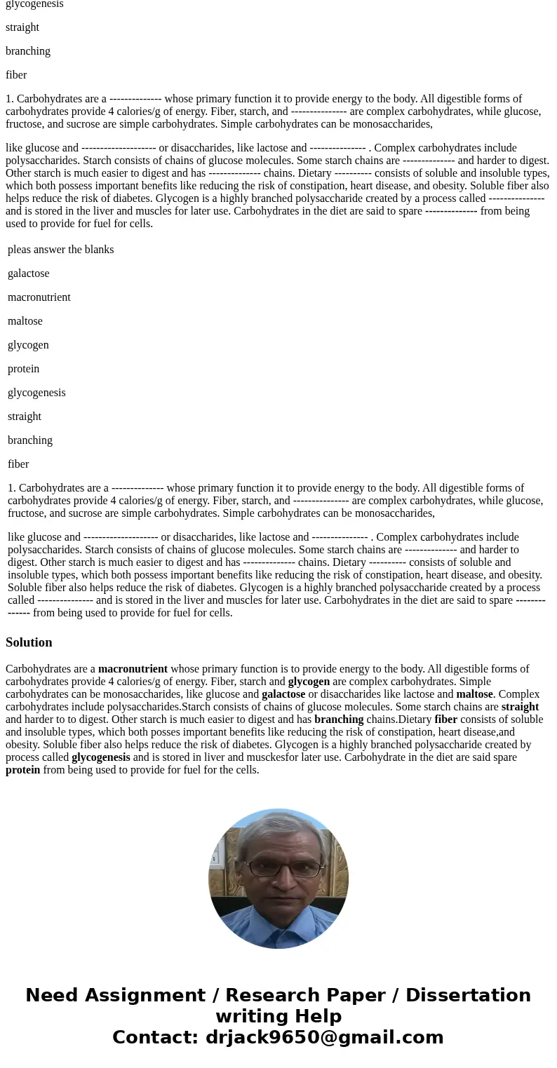 Part A - Carbohydrates and Their Functions in the Body The primary role of carbohydrates is to supply energy to cells. However, they do have other important rol Part A - Carbohydrates and Their Functions in the Body The primary role of carbohydrates is to supply energy to cells. However, they do have other important rol