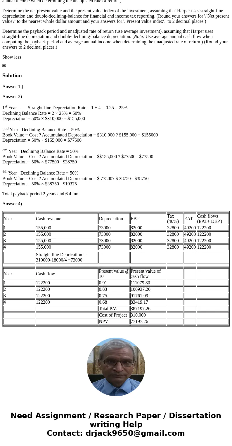 Perez Electronics is considering investing in manufacturing equipment expected to cost $310,000. The equipment has an estimated useful life of four years and a 