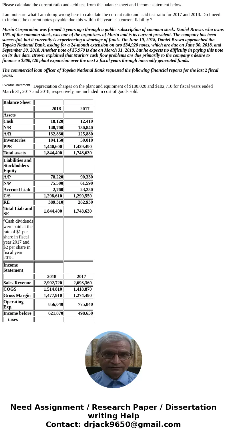 Please calculate the current ratio and acid test from the balance sheet and income statement below. I am not sure what I am doing wrong here to calculate the cu